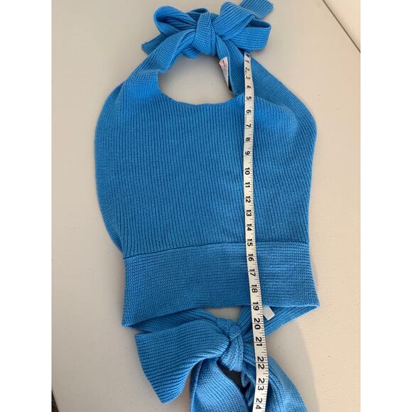 Free People FP Beach Cerulean Blue Knit Beachy Sweater Halter Tank Top Large - Picture 7 of 7
